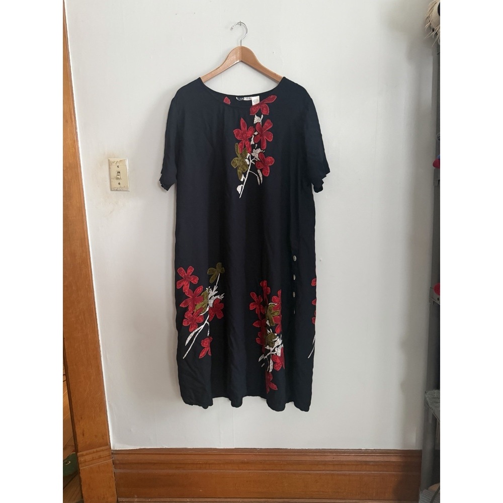 La Cera‎ Rayon Long Black Floral Dress. 2X, Modest Minimast